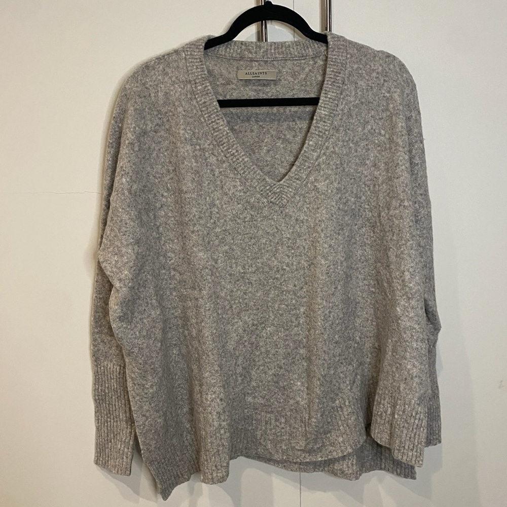 All Saints Heather Gray V-Neck Sweater